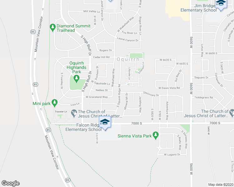 map of restaurants, bars, coffee shops, grocery stores, and more near 6828 South Oquirrh Ridge Road in West Jordan