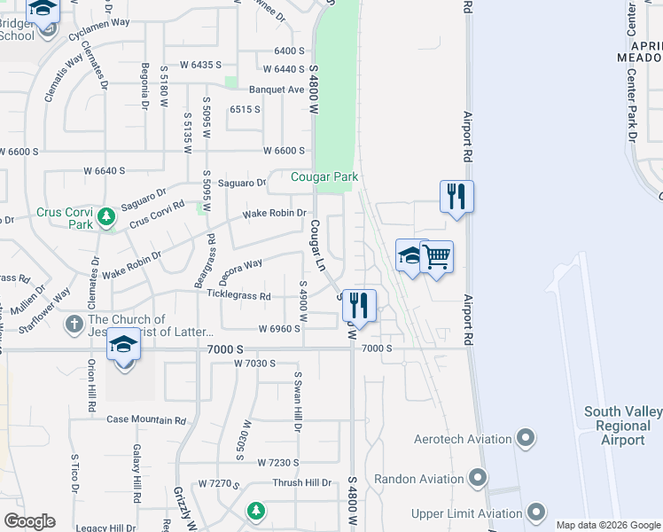 map of restaurants, bars, coffee shops, grocery stores, and more near 6788 Majestic Loop Road in West Jordan