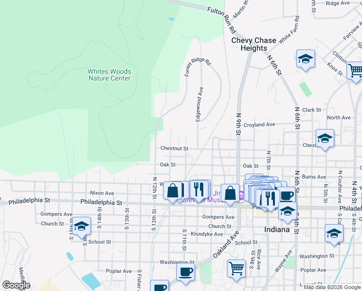 map of restaurants, bars, coffee shops, grocery stores, and more near 308 North 11th Street in Indiana