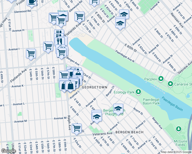 map of restaurants, bars, coffee shops, grocery stores, and more near 1220 Bergen Avenue in Brooklyn