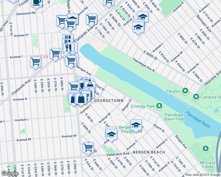 map of restaurants, bars, coffee shops, grocery stores, and more near 1220 Bergen Avenue in Brooklyn