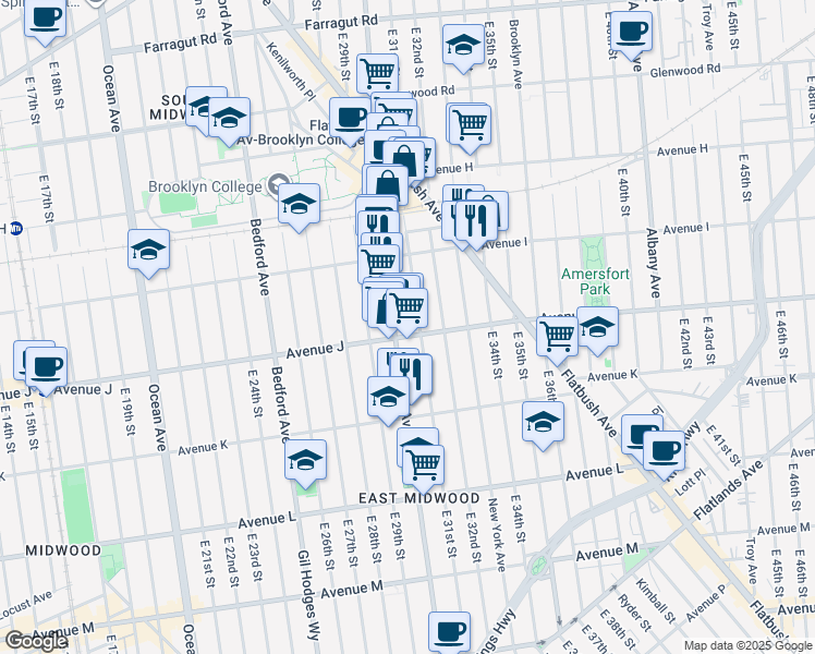 map of restaurants, bars, coffee shops, grocery stores, and more near in Brooklyn