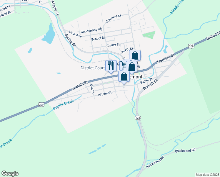 map of restaurants, bars, coffee shops, grocery stores, and more near 117 West Laurel Street in Tremont