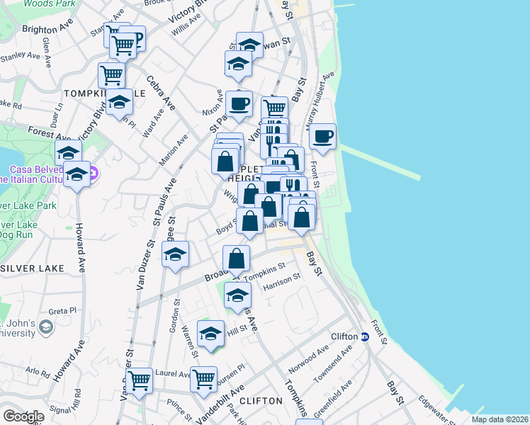 map of restaurants, bars, coffee shops, grocery stores, and more near 34 Beach Street in Staten Island