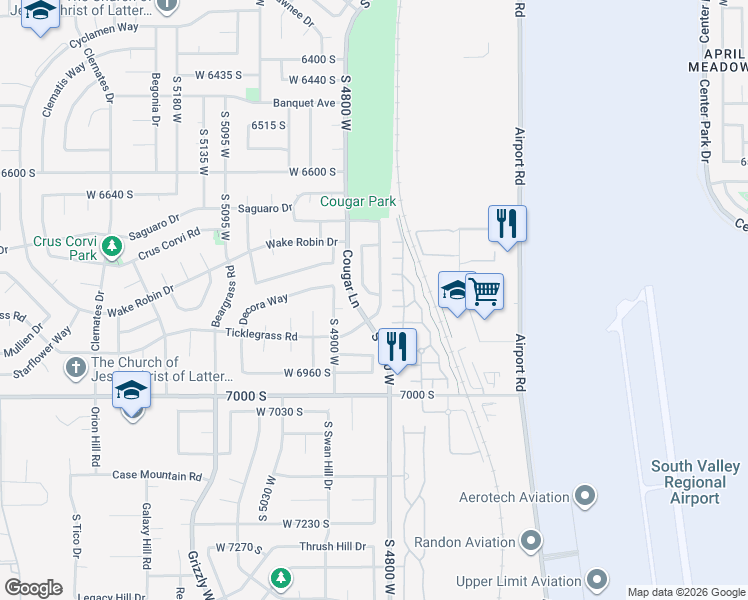 map of restaurants, bars, coffee shops, grocery stores, and more near 6788 Majestic Loop Road in West Jordan