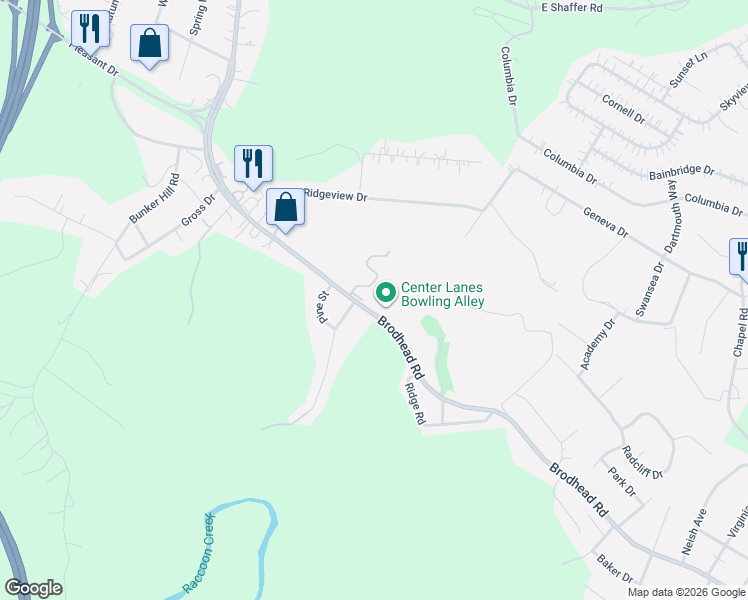 map of restaurants, bars, coffee shops, grocery stores, and more near 3090 Brodhead Road in Aliquippa