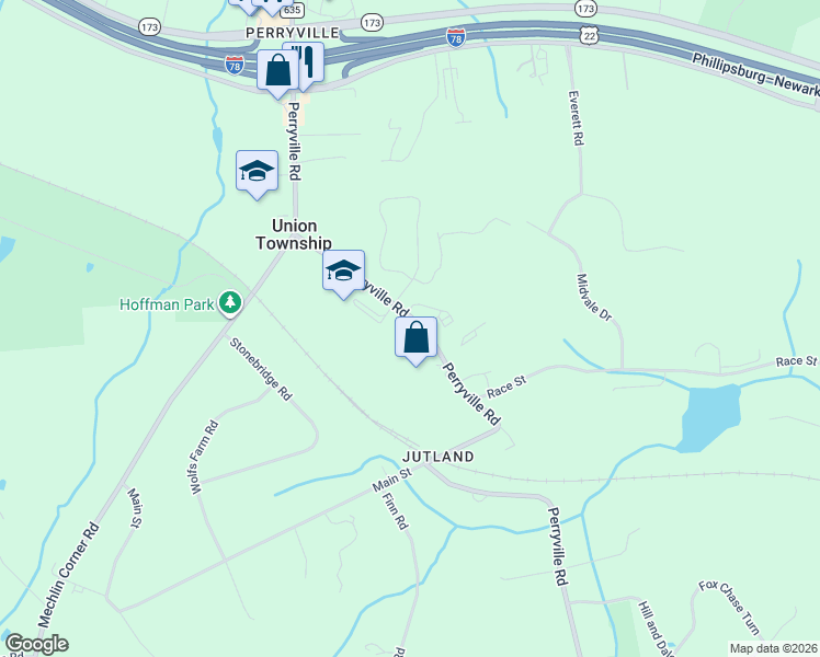 map of restaurants, bars, coffee shops, grocery stores, and more near 142 Perryville Road in Union Township