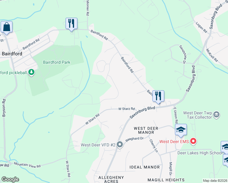 map of restaurants, bars, coffee shops, grocery stores, and more near 890 Ashley Road in Gibsonia