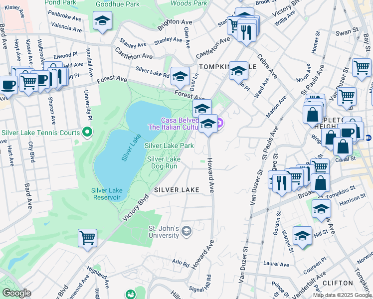 map of restaurants, bars, coffee shops, grocery stores, and more near 630 Victory Boulevard in Staten Island