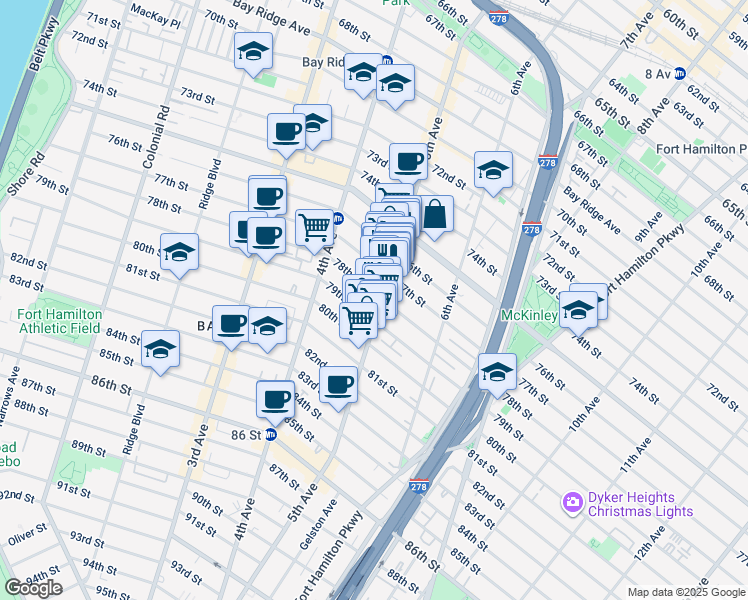 map of restaurants, bars, coffee shops, grocery stores, and more near 7720 5th Avenue in Brooklyn