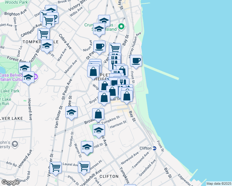 map of restaurants, bars, coffee shops, grocery stores, and more near 34 Beach Street in Staten Island