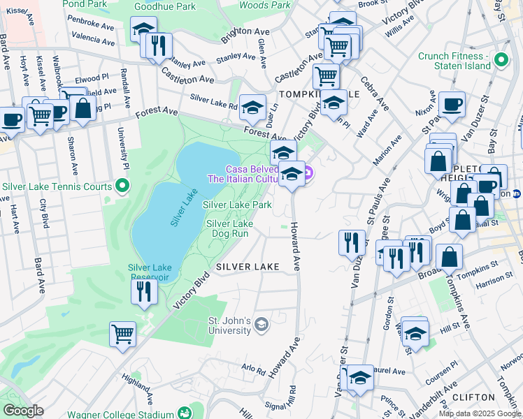 map of restaurants, bars, coffee shops, grocery stores, and more near 630 Victory Boulevard in Staten Island