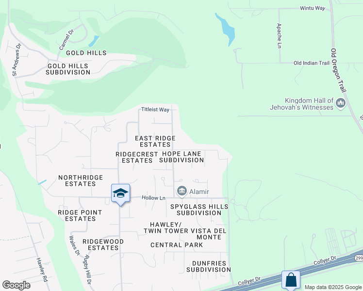map of restaurants, bars, coffee shops, grocery stores, and more near 19438 carnegie Drive in Redding