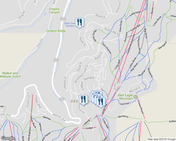 map of restaurants, bars, coffee shops, grocery stores, and more near 198 Ridgepoint Drive in Park City