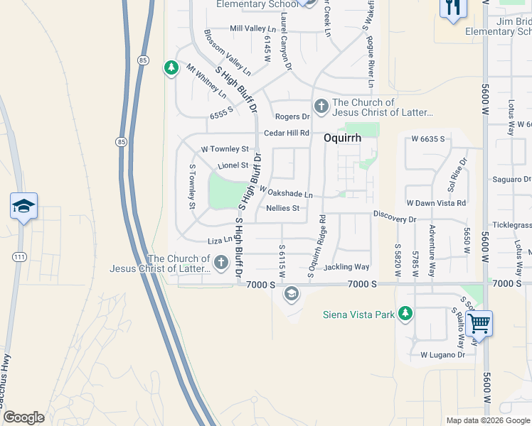 map of restaurants, bars, coffee shops, grocery stores, and more near 6157 Nellies Street in West Jordan