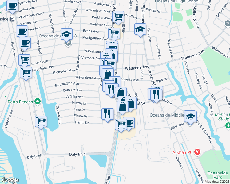 map of restaurants, bars, coffee shops, grocery stores, and more near 3421 5th Street in Oceanside