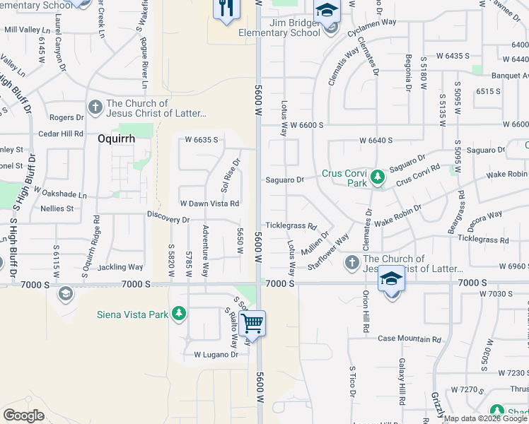 map of restaurants, bars, coffee shops, grocery stores, and more near 5581 Bluevail Court in West Jordan