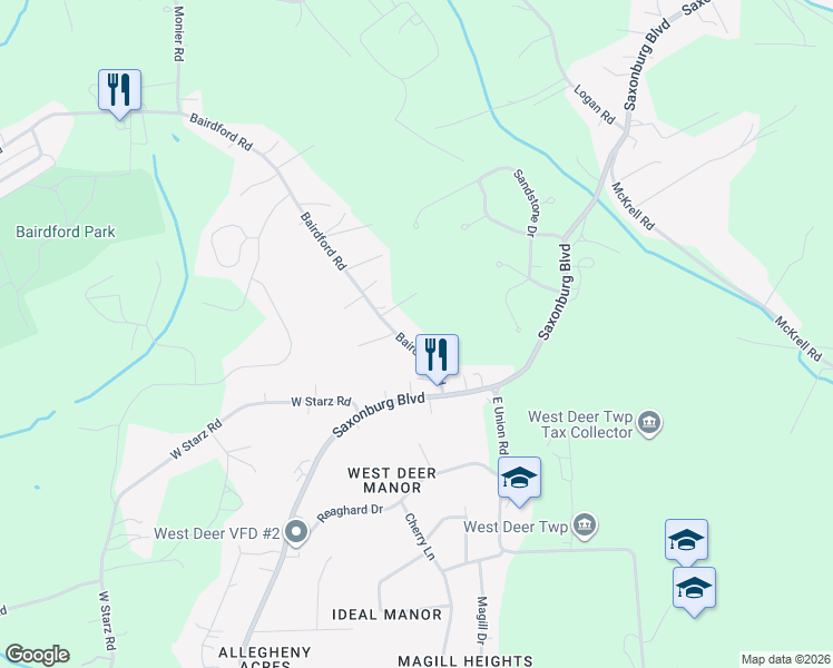 map of restaurants, bars, coffee shops, grocery stores, and more near 691 Bairdford Rd in Allegheny