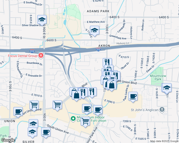 map of restaurants, bars, coffee shops, grocery stores, and more near 6824 Creekcove Way in Midvale