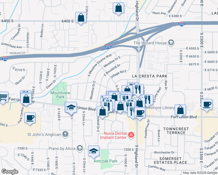 map of restaurants, bars, coffee shops, grocery stores, and more near 1506 Village Road East in Cottonwood Heights