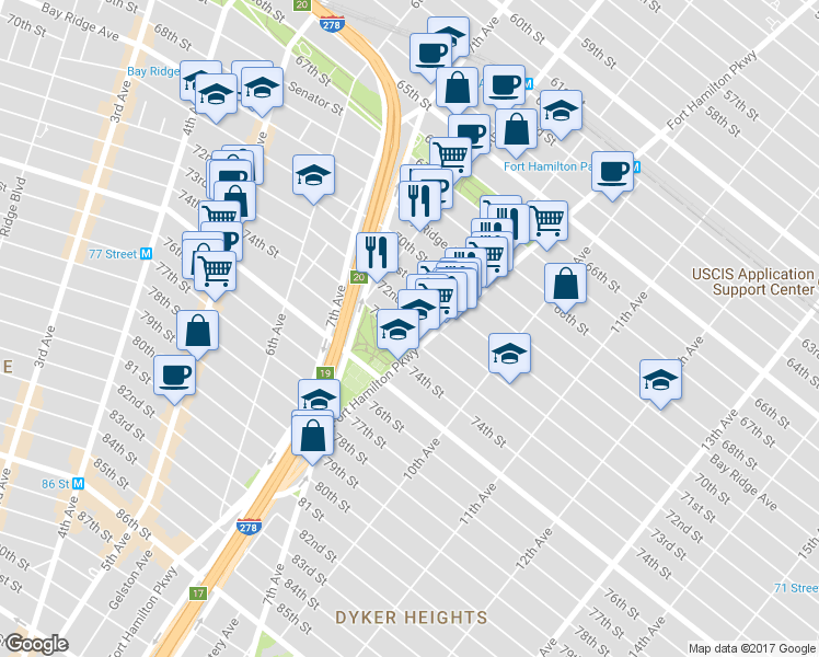 map of restaurants, bars, coffee shops, grocery stores, and more near 845 73rd Street in Brooklyn