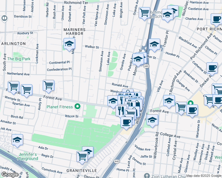 map of restaurants, bars, coffee shops, grocery stores, and more near 81 Wenlock Street in Staten Island