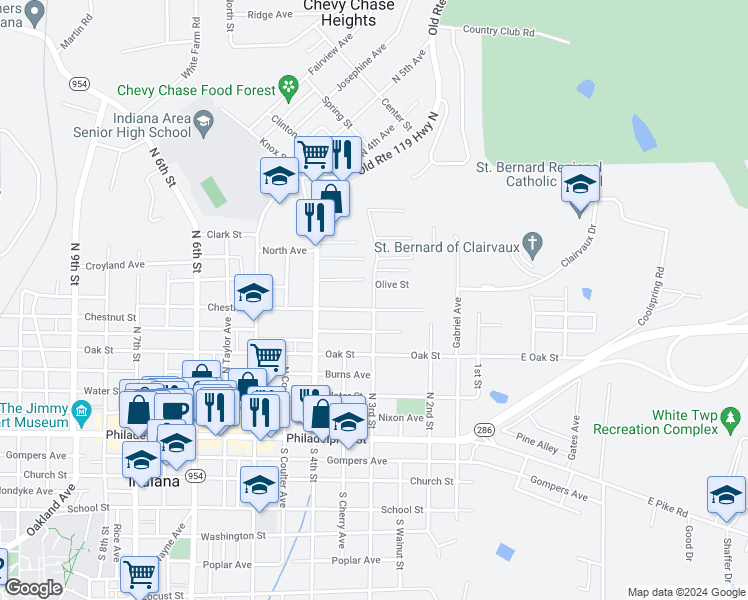 map of restaurants, bars, coffee shops, grocery stores, and more near 311 North 3rd Street in Indiana