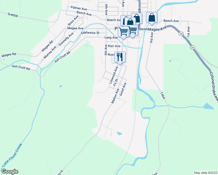 map of restaurants, bars, coffee shops, grocery stores, and more near 179 Linwood Avenue in Patton