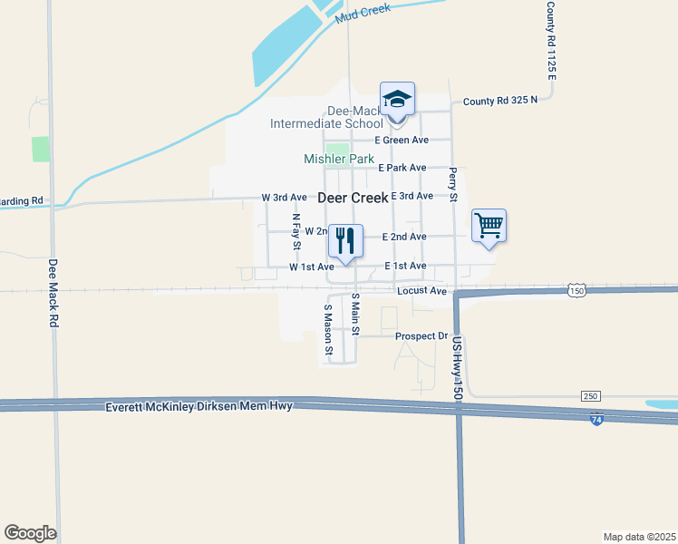 map of restaurants, bars, coffee shops, grocery stores, and more near 209 West 1st Avenue in Deer Creek