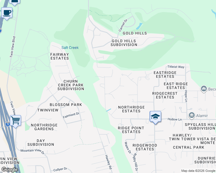 map of restaurants, bars, coffee shops, grocery stores, and more near 19072-19090 Hollow Lane in Redding