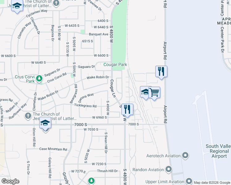 map of restaurants, bars, coffee shops, grocery stores, and more near 6788 Majestic Loop Rd in West Jordan