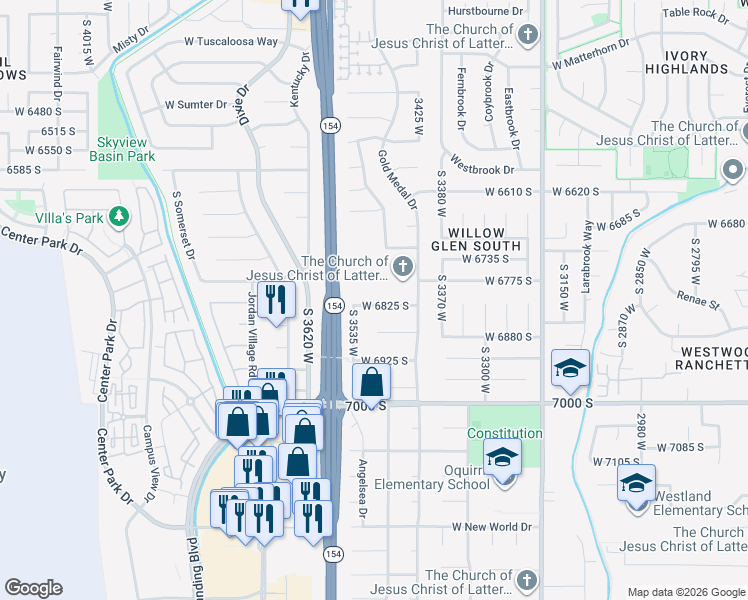 map of restaurants, bars, coffee shops, grocery stores, and more near 3500 West 6825 South in West Jordan