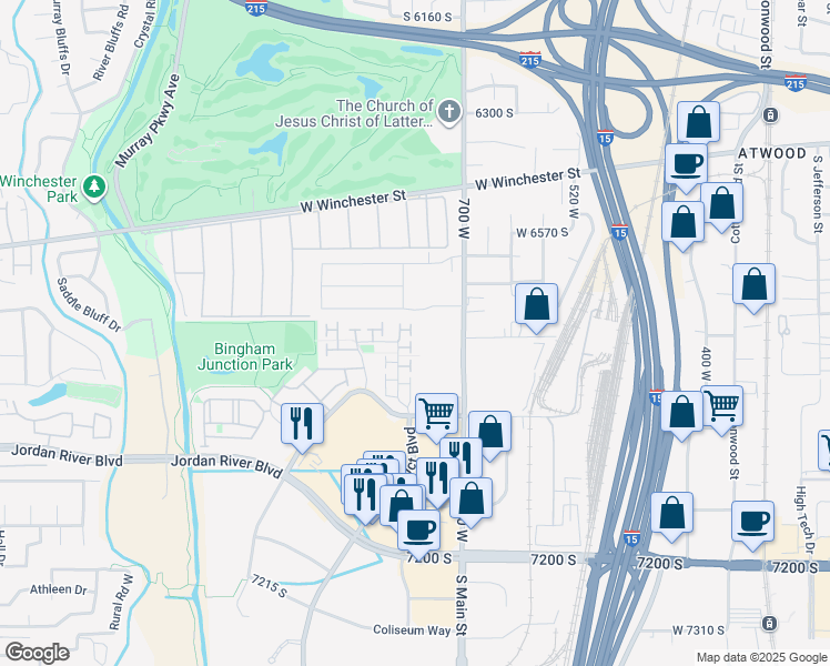 map of restaurants, bars, coffee shops, grocery stores, and more near 793 Tamsin Court in Midvale