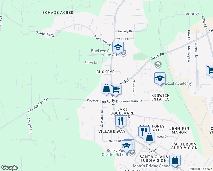 map of restaurants, bars, coffee shops, grocery stores, and more near 3277 Lana Court in Redding