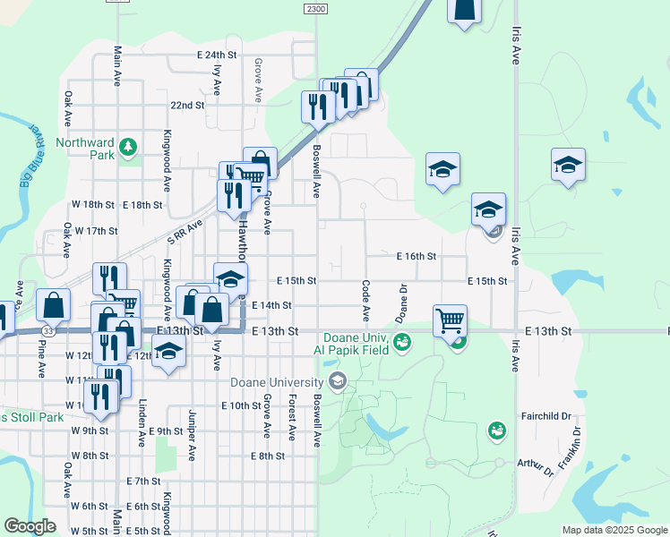 map of restaurants, bars, coffee shops, grocery stores, and more near 1513 Cherrywood Drive in Crete