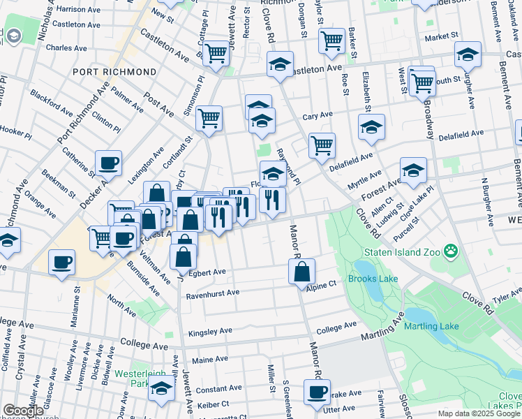 map of restaurants, bars, coffee shops, grocery stores, and more near 126 Greenleaf Avenue in Staten Island