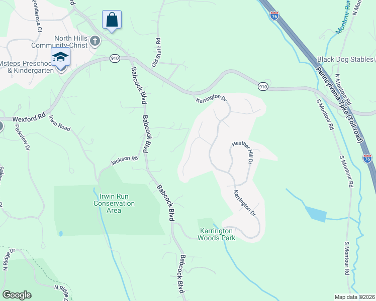 map of restaurants, bars, coffee shops, grocery stores, and more near 610 Karrastyn Court in Gibsonia