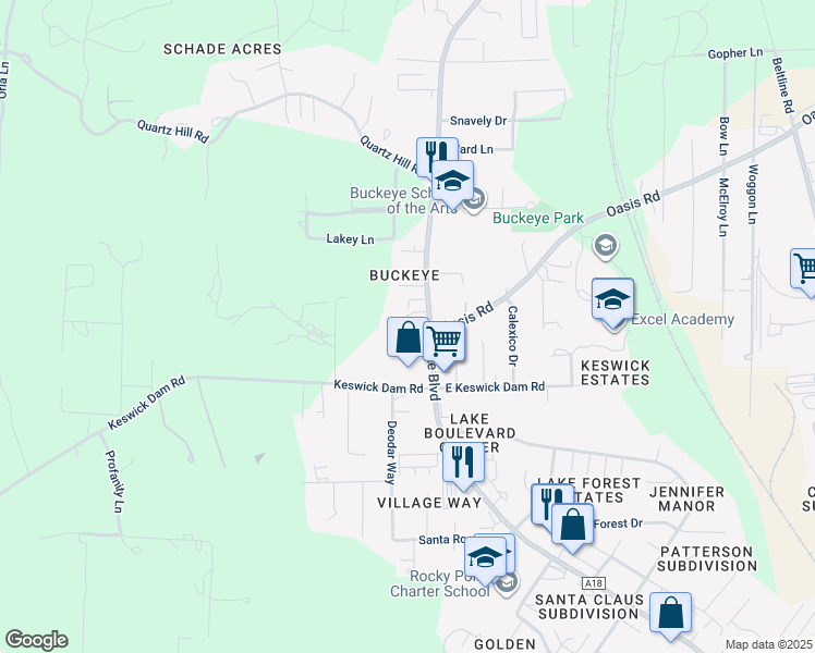 map of restaurants, bars, coffee shops, grocery stores, and more near 3277 Lana Court in Redding