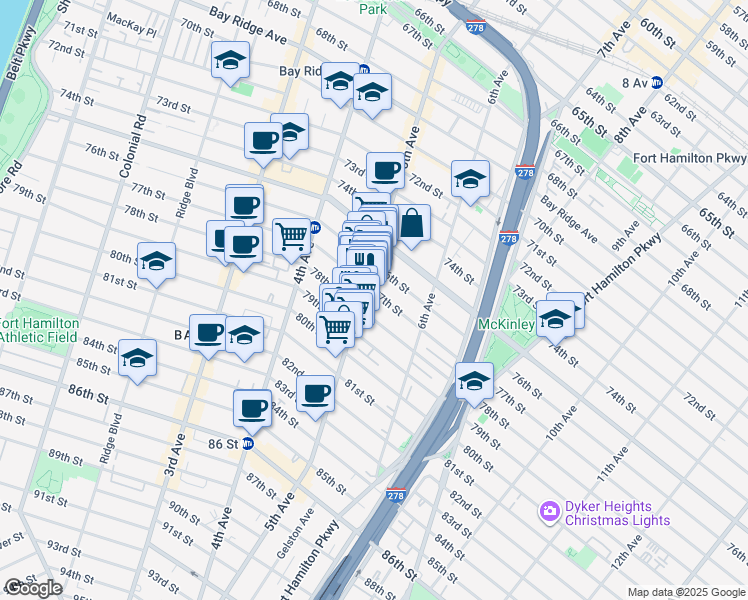 map of restaurants, bars, coffee shops, grocery stores, and more near 7720 5th Avenue in Brooklyn