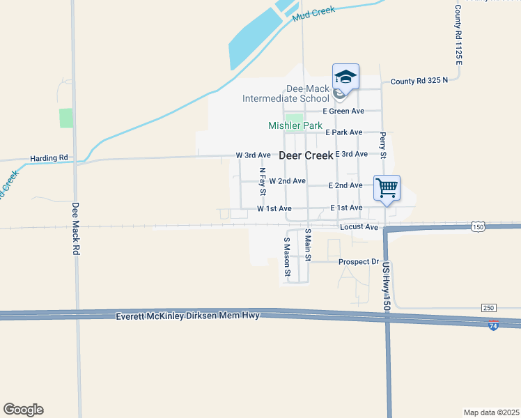 map of restaurants, bars, coffee shops, grocery stores, and more near 301 West 1st Avenue in Deer Creek