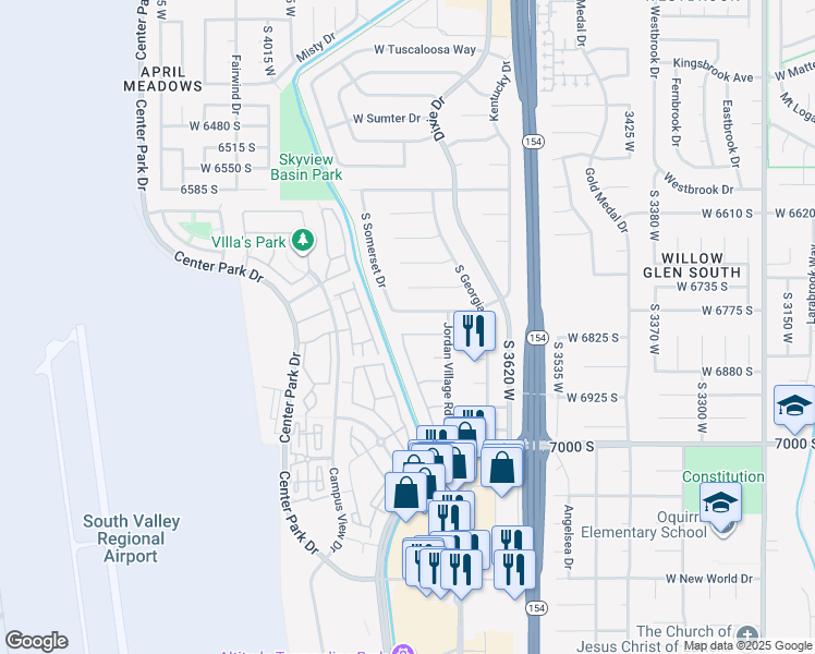 map of restaurants, bars, coffee shops, grocery stores, and more near 3788 New Village Road in West Jordan