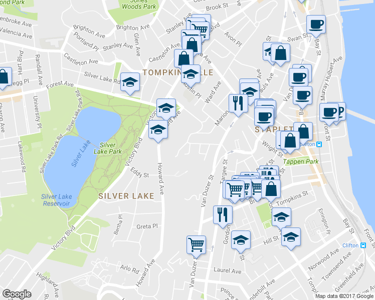map of restaurants, bars, coffee shops, grocery stores, and more near 14 Norwood Court in Staten Island
