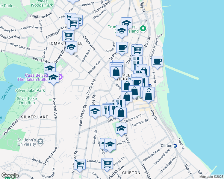 map of restaurants, bars, coffee shops, grocery stores, and more near 433 Van Duzer Street in Staten Island