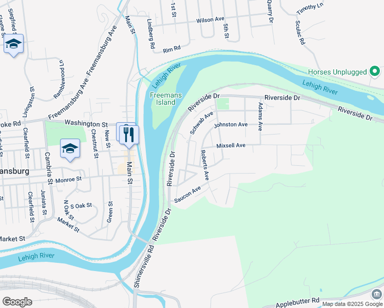 map of restaurants, bars, coffee shops, grocery stores, and more near 2072 Schwab Avenue in Bethlehem
