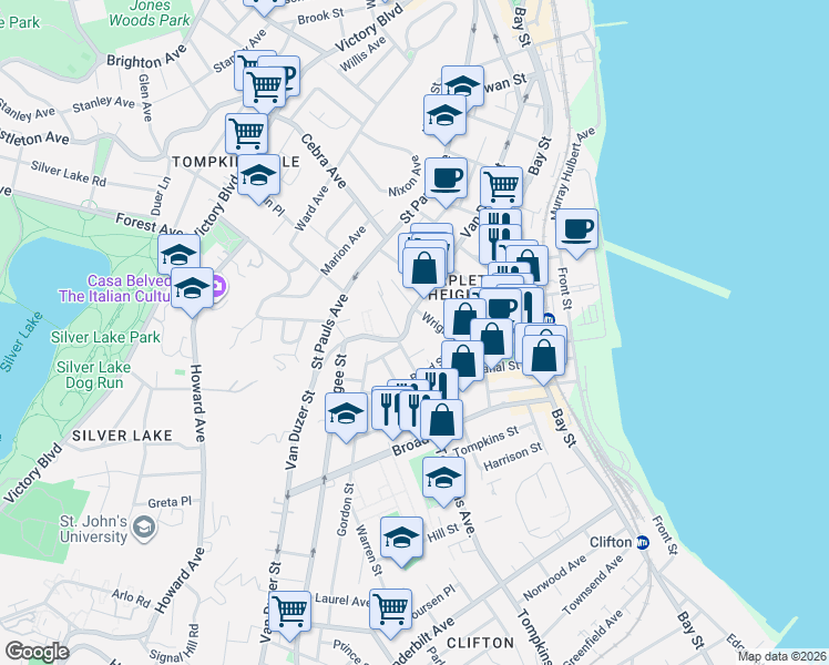 map of restaurants, bars, coffee shops, grocery stores, and more near 433 Van Duzer Street in Staten Island