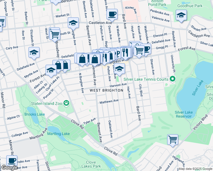 map of restaurants, bars, coffee shops, grocery stores, and more near 111 Harvest Avenue in Staten Island
