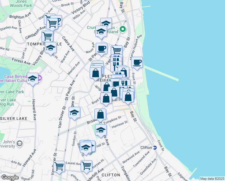 map of restaurants, bars, coffee shops, grocery stores, and more near 34 Beach Street in Staten Island