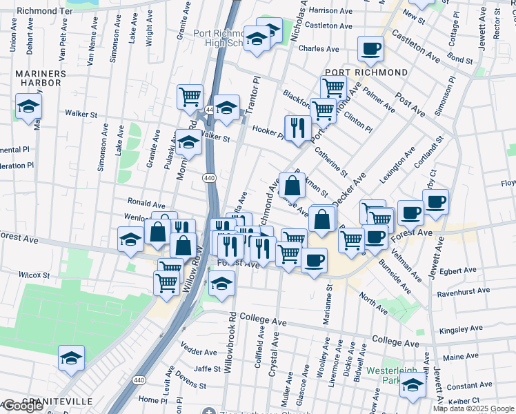 map of restaurants, bars, coffee shops, grocery stores, and more near 29 Dixon Avenue in Staten Island