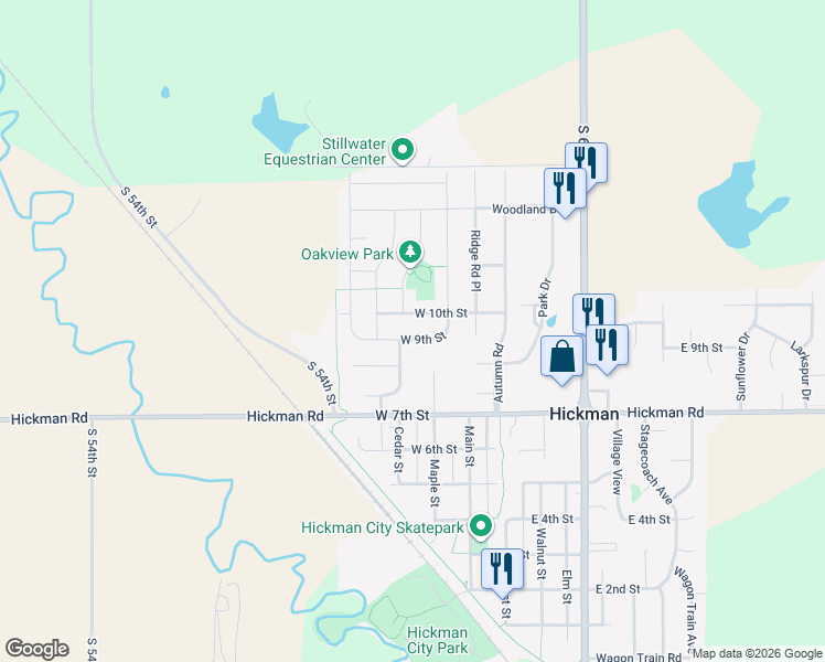 map of restaurants, bars, coffee shops, grocery stores, and more near 102 W 9th St in Hickman