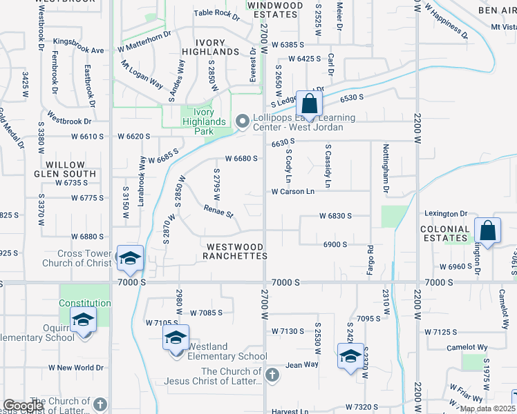 map of restaurants, bars, coffee shops, grocery stores, and more near 6840 2700 West in West Jordan